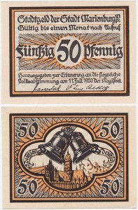 MALBORK - MARIENBURG 50 FENIGÓW 11.VII.1920, Dzwony