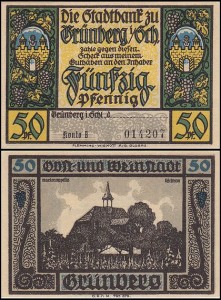 ZIELONA GÓRA - GRUNBERG 50 FENIGÓW b.r.,	konto B, Kaplica Maryjna, numer 6 cyfr