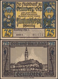 ZIELONA GÓRA - GRUNBERG 75 FENIGÓW b.r.,	konto B, Ratusz