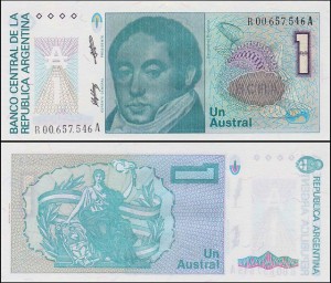 ARGENTYNA, 1 AUSTRAL (1985), nienotowana, ser A, prefix R, Pick 323 ?