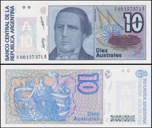 ARGENTYNA, 10 AUSTRALES (1986-89), ser A, prefix R, Pick 325b ?