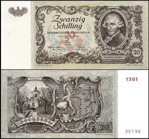 AUSTRIA, 20 SCHILLING 1950 Pick 129b
