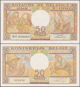 BELGIA, 50 FRANCS 03.04.1956 Pick 133b