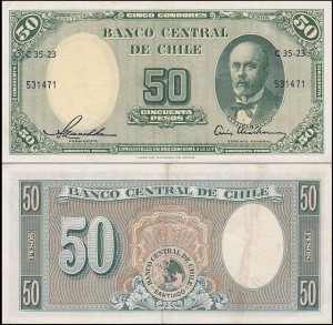 CHILE, 50 PESOS	(1958-1959), ser. C, Pick 121a2