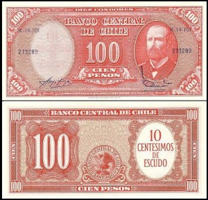 CHILE, 10 CENTESIMOS / 100 PESOS (1960-61) Pick 127a3