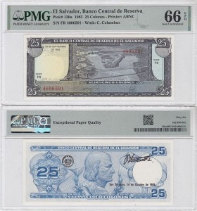 EL SALVADOR, 25 COLONES 29.IX.1983, slab PMG 66, Pick 136a