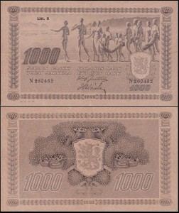 FINLANDIA, 1000 MARKKAA 1939, Lit. C, sygn.: Jutila & Alsiala, Pick 67a33