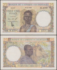FRANCUSKA AFRYKA ZACHODNIA 25 FRANCS 27.12.1948 Pick 38(2)