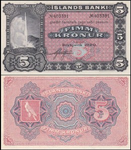ISLANDIA, 5 KRONUR 1920 Pick 15a2r