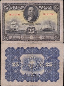 ŁOTWA, 25 LATU 1928, seria B, Pick 18a