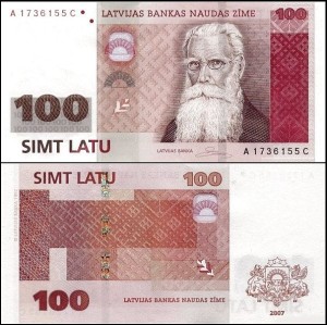 ŁOTWA, 100 LATU 2007, seria A, Pick 57