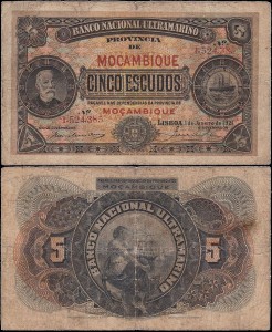 MOZAMBIK, 5 ESCUDOS 1921 Pick 68b