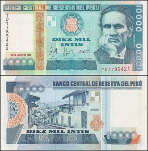 PERU, 10000 INTIS 1988, IPS -Roma, replacement, seria Y, Pick 140r