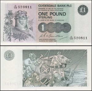 SZKOCJA, CLYDESDALE BANK, 1 POUND 1982 Pick 211a