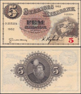 SZWECJA 5 KRONOR 1952 Pick 33ai21