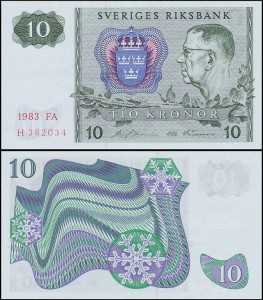 SZWECJA 10 KRONOR 1983, litera FA po dacie Pick 52e
