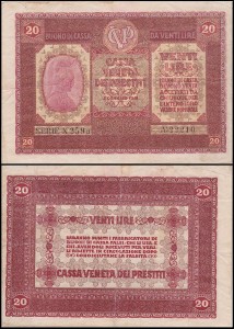 WŁOCHY, 20 LIRE	1918, Casa Veneta dei Prestiti, Pick M7(2)