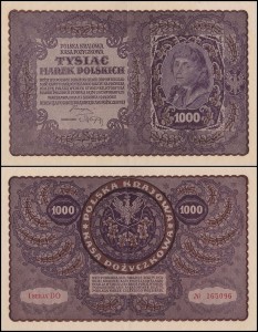 POLSKA, 1000 MAREK POLSKICH 23.8.1919, I SERJA DO, Parch. 71b