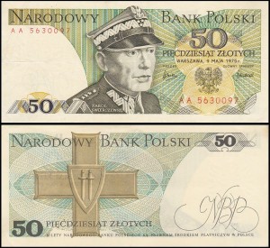 POLSKA, 50 ZŁOTYCH 9.5.1975, seria AA, Parch. 184b2