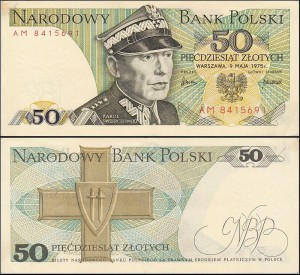 POLSKA, 50 ZŁOTYCH 9.5.1975, seria AM, Parch. 184b1