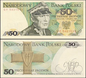 POLSKA, 50 ZŁOTYCH 1.12.1988, seria GF, Parch. 184f2