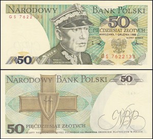POLSKA, 50 ZŁOTYCH 1.12.1988, seria GS, Parch. 184ff