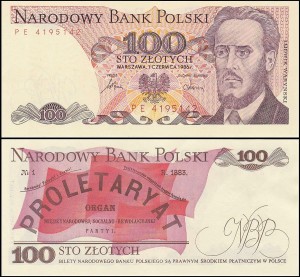 POLSKA, 100 ZŁOTYCH 1.6.1986, seria PE, Parch. 189f