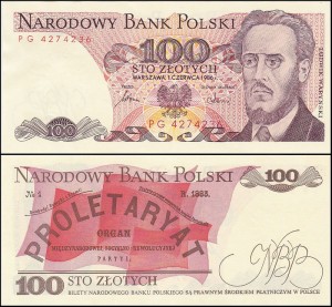 POLSKA, 100 ZŁOTYCH 1.6.1986, seria PG, Parch. 189f