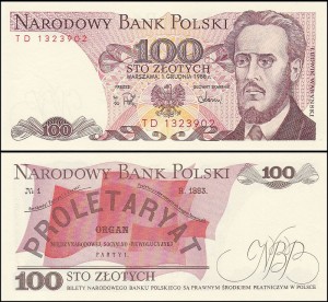POLSKA, 100 ZŁOTYCH 1.12.1988, seria TD, Parch. 189g