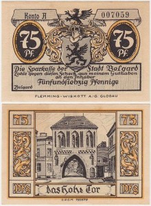 BIAŁOGARD - BELGARD, 75 FENIGÓW br. Brama Wysoka, inaczej Połczyńska, Konto A