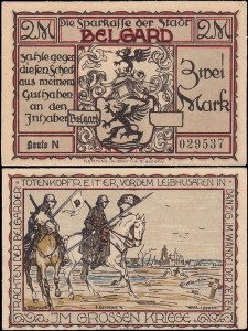 BIAŁOGARD - BELGARD, 2 MARKI b.r., Huzarzy w Wielkiej wojnie, Konto N