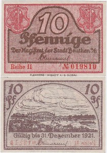 BYTOM ODRZAŃSKI - BEUTHEN a ODER 10 FENIGÓW do 31.XII.1921 Reiche II