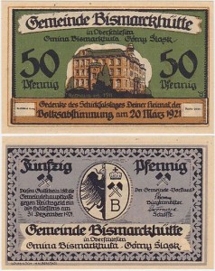 CHORZÓW / HAJDUKI - BISMARCKSHÜTTE 50 FENIGÓW 20.III.1921 Plebiscyt / dwujęzyczny Polski i Niemiecki