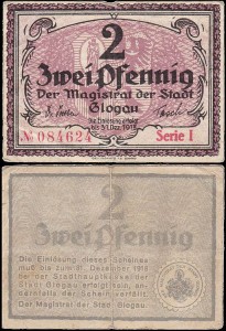 GŁOGÓW - GLOGAU 2 FENIGI 31.XII.1918 seria I