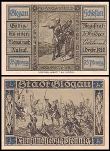 GŁOGÓW - GLOGAU 75 FENIGÓW 1.XII.1920, Fryderyk II w 1741