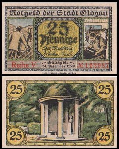 GŁOGÓW - GLOGAU, 25 FENIGÓW Do 31.XII.1920 Reihe V, Rotunda