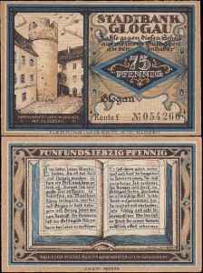 GŁOGÓW - GLOGAU, 75 FENIGÓW, Konto F, Wieża Głodowa
