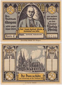 GŁOGÓW - GLOGAU, 50 FENIGÓW br., Konto E, Katedra w Kolonii