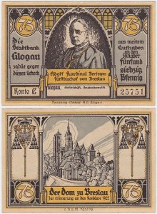 GŁOGÓW - GLOGAU, 75 FENIGÓW br., Konto E, Katedra we Wrocławiu
