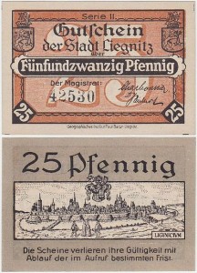 LEGNICA - LIEGNITZ, 25 FENIGÓW b.r., seria II, Panorama, 5 cyfr