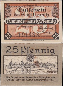LEGNICA - LIEGNITZ, 25 FENIGÓW b.r., seria II, Panorama, 6 cyfr,