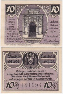 LUBAŃ – LAUBAN 10 FENIGÓW X.1920, liliowy, druk matowy  numerator 6 cyfr