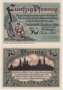LUBAŃ – LAUBAN 50 FENIGÓW X.1920, druk matowy  numerator No i 5 cyfr