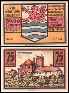 SŁUPSK - STOLP, 75 FENIGÓW b.r. konto B, Kościół św. Mikołaja