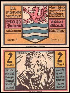 SŁUPSK - STOLP 2 MARKI br. konto A - Blücher / Herb
