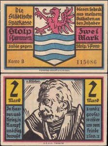 SŁUPSK - STOLP 2 MARKI br. konto B - Blücher / Herb