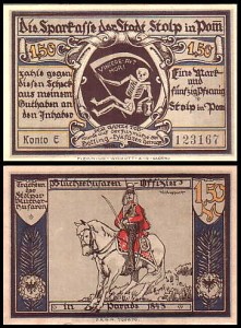 SŁUPSK - STOLP 1,50 MARKI br. konto E, Huzarzy w 1843 roku / Śmiertka