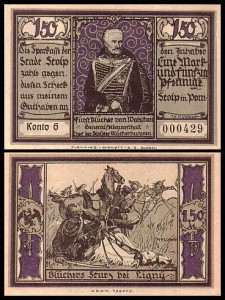SŁUPSK - STOLP 1,50 MARKI br. konto G, Blucher pod Ligny / Blucher