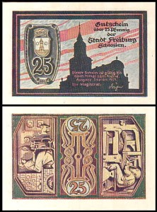 ŚWIEBODZICE - FREIBURG, 25 FENIGÓW IX.1921, Prządka i tkacz