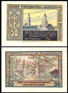 ŚWIEBODZICE - FREIBURG, 50 FENIGÓW IX.1921, Brama zamkowa